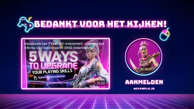 Cyberpunk-stijl YouTube outro cover in zwart en paars