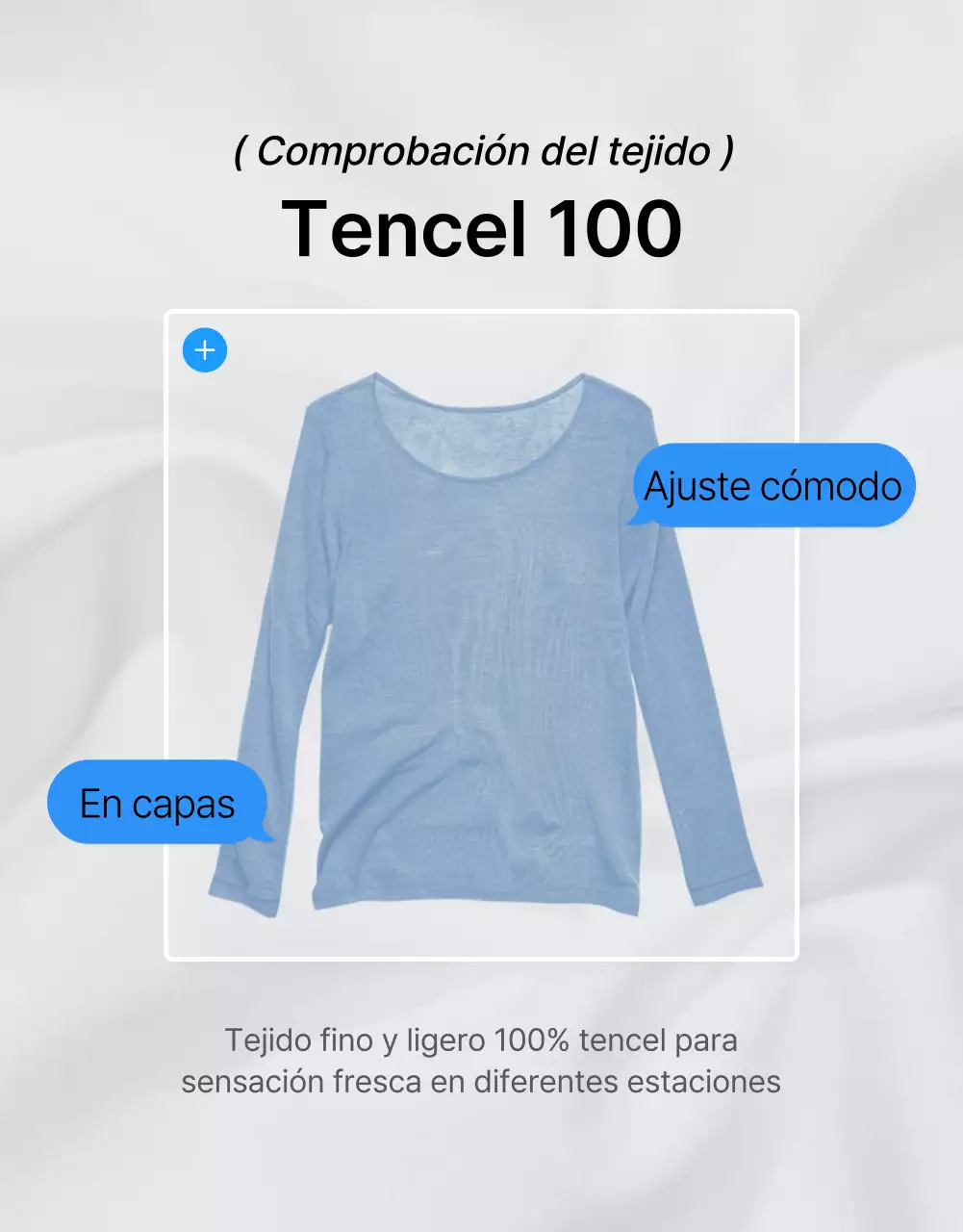 Describir y promocionar los detalles de una página de detalles de moda en azul y blanco