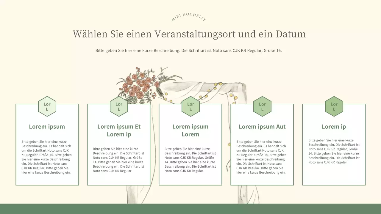 Hübscher Marketingplan eines Hochzeitsplaners in Grün und Elfenbein