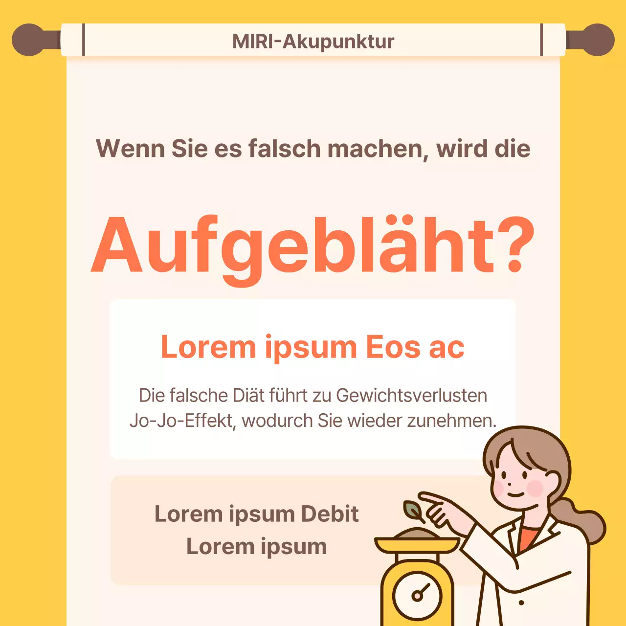 Kitschige orange und gelbe Diät Chinesische Medizin Klinik Werbung
