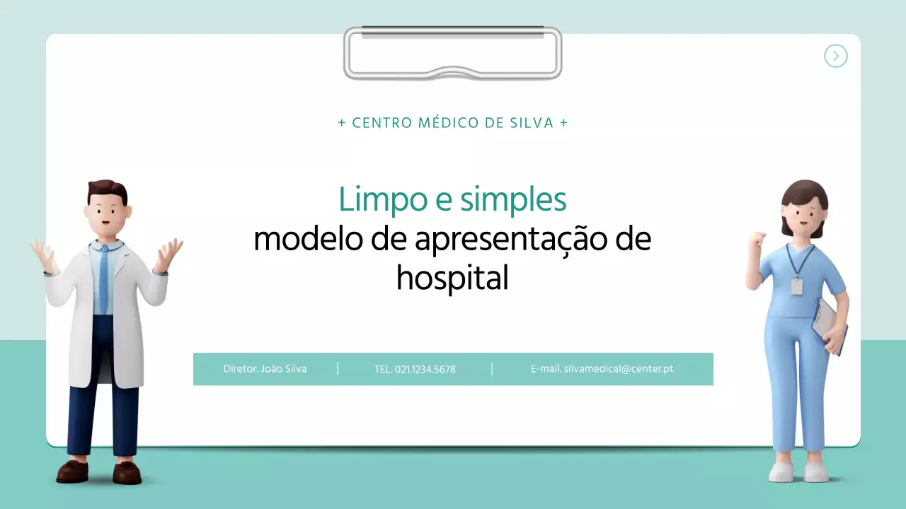 Um prospeto hospitalar simples, em 3D, em cores menta