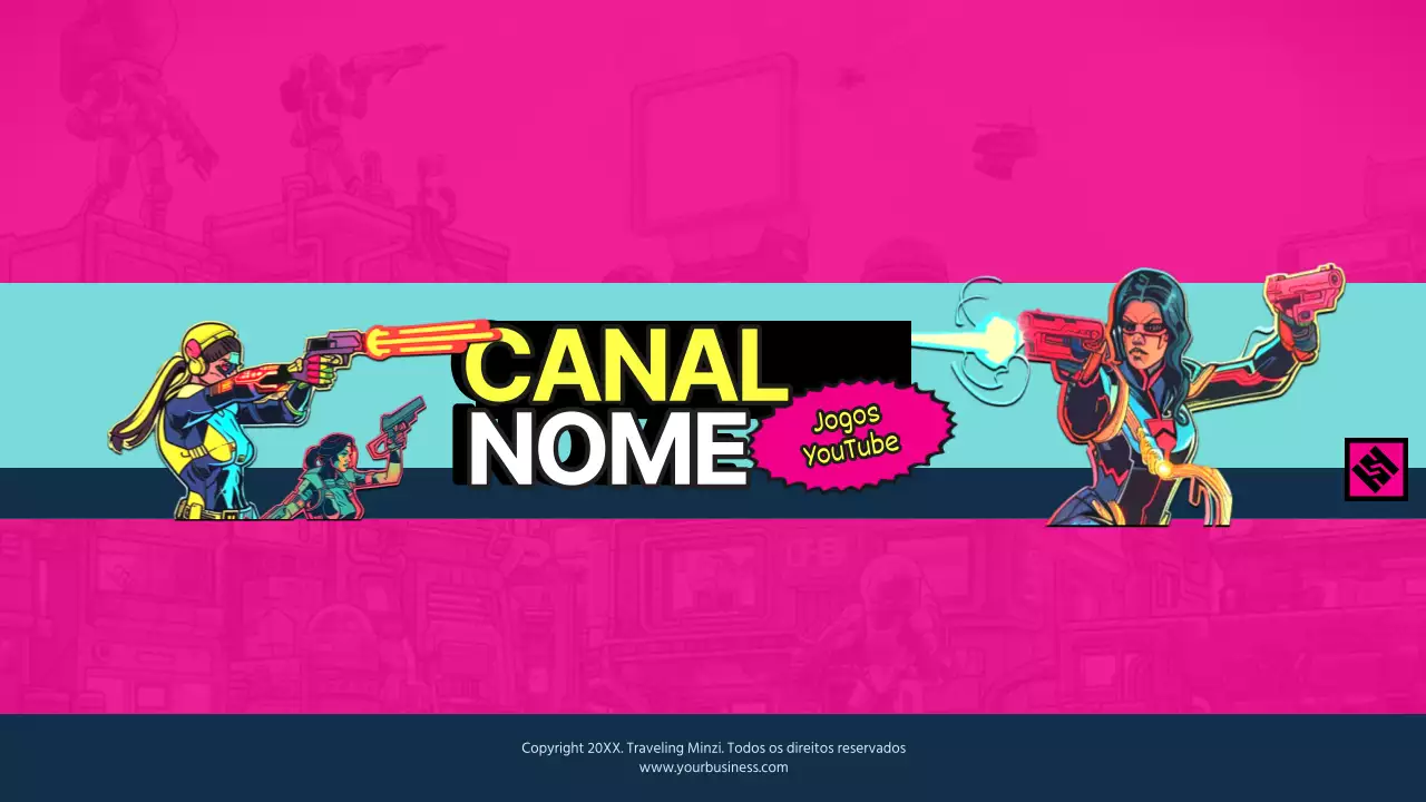 Capa de desenho animado retro para canal YouTube em cor-de-rosa e amarelo