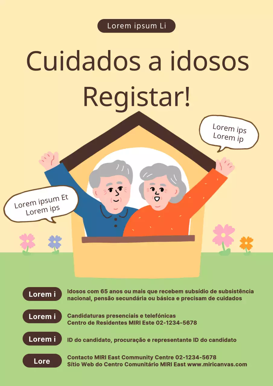 Promover o esquema de cores amarelo e chartreuse para os serviços de cuidados a idosos
