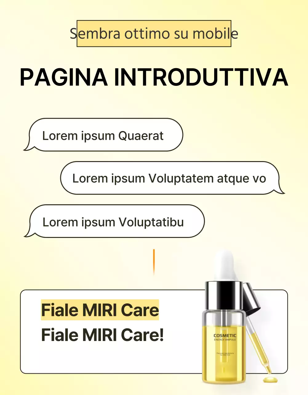 Promuovere una semplice pagina introduttiva di cosmetici per la cura della pelle in giallo e arancione