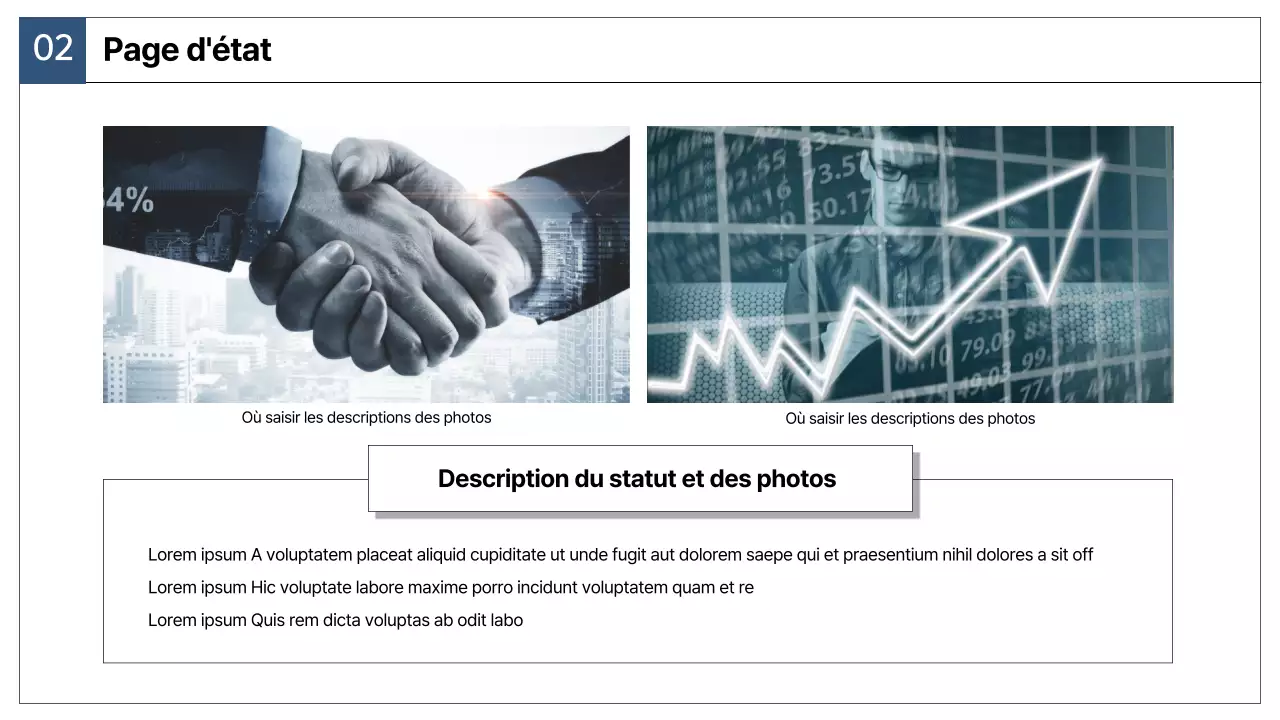 Un simple rapport de stratégie de marché en bleu marine et gris