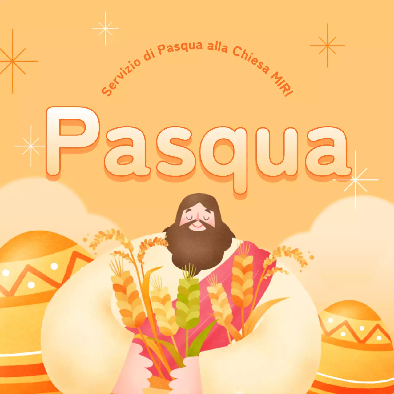 Un annuncio di servizio pasquale pop-art arancione e giallo