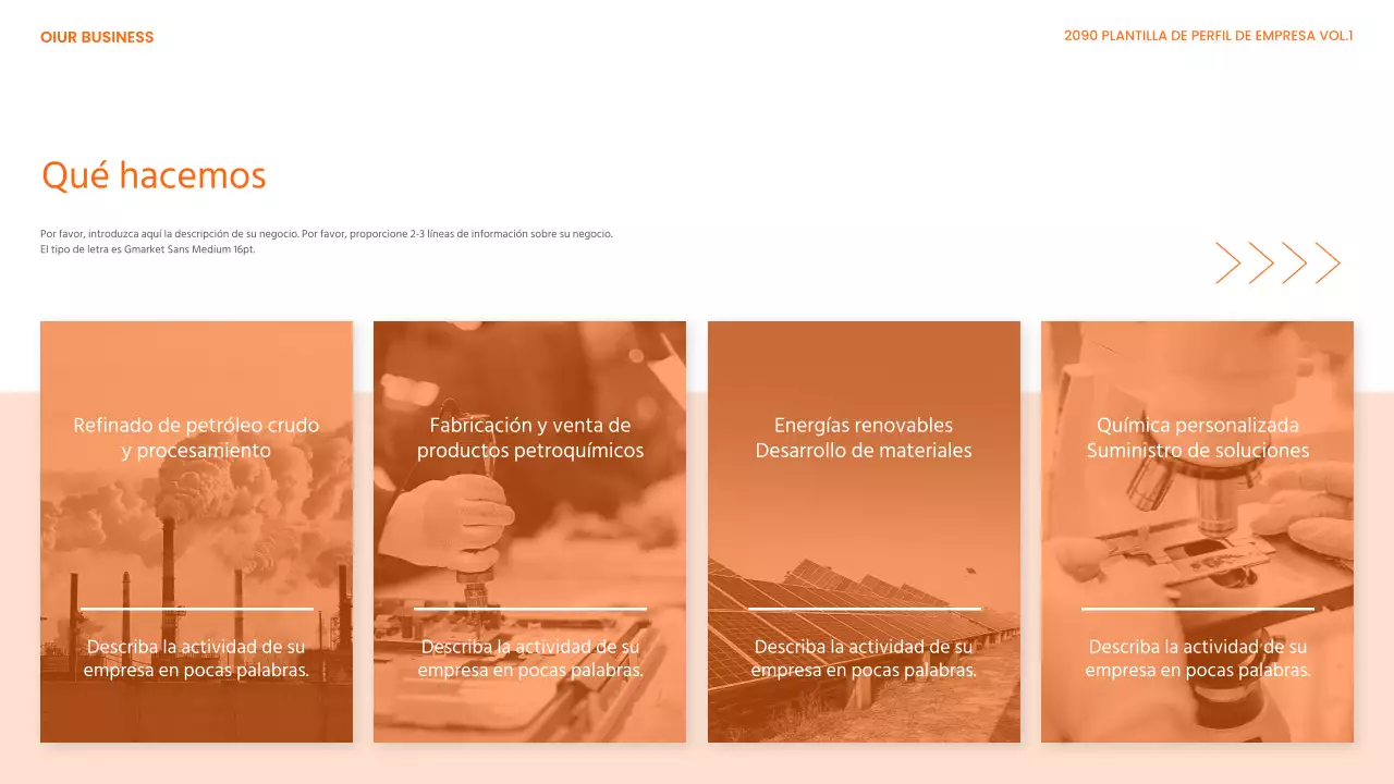 Un moderno membrete de empresa de productos químicos industriales pesados en naranja y blanco