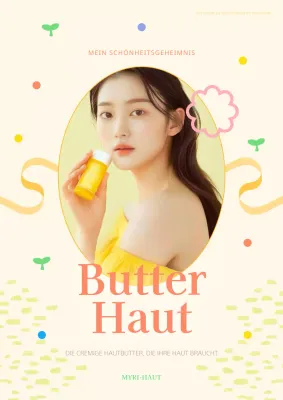 Werbung für ein neues Kosmetikprodukt in einem hübschen gelb-rosa Farbschema