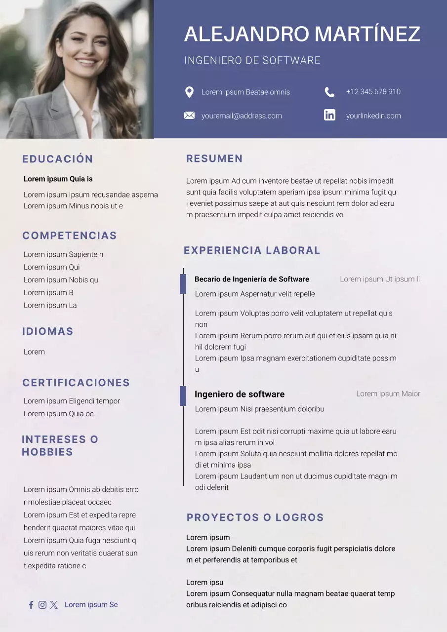 Azul Marino Simple Software Engineer Resume