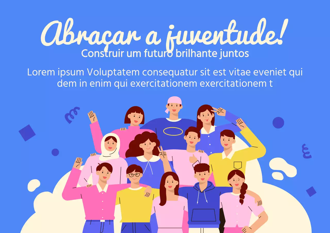 Anúncio azul e branco da celebração do Dia da Juventude Moderna