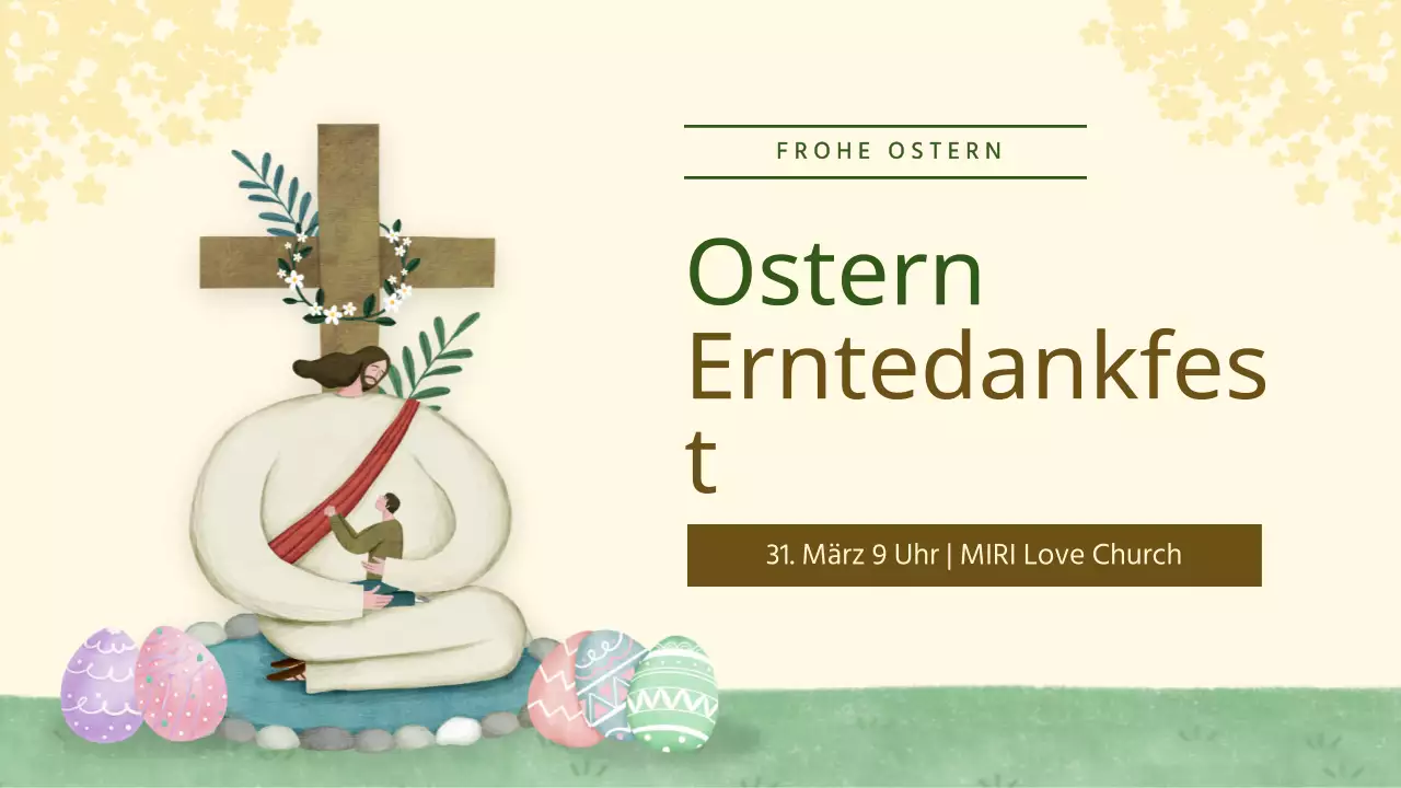 Eine grün-gelbe Ostergeschäftsanzeige