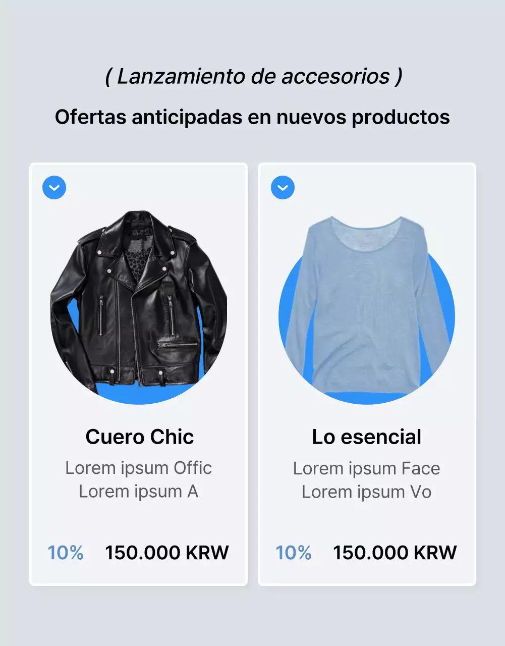 Promover una página móvil de detalles de moda en azul y blanco