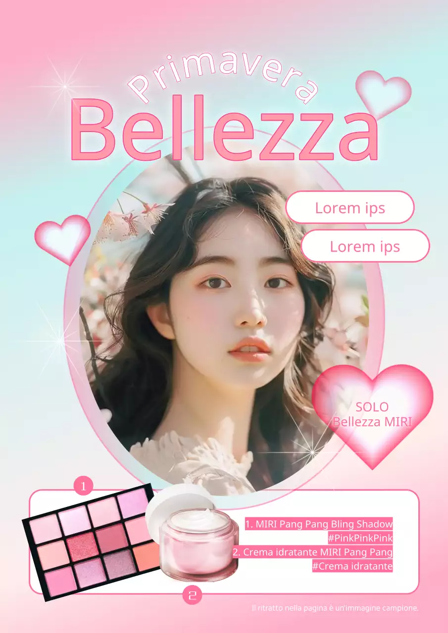 Volantino promozionale sui cosmetici del centro commerciale in rosa e azzurro