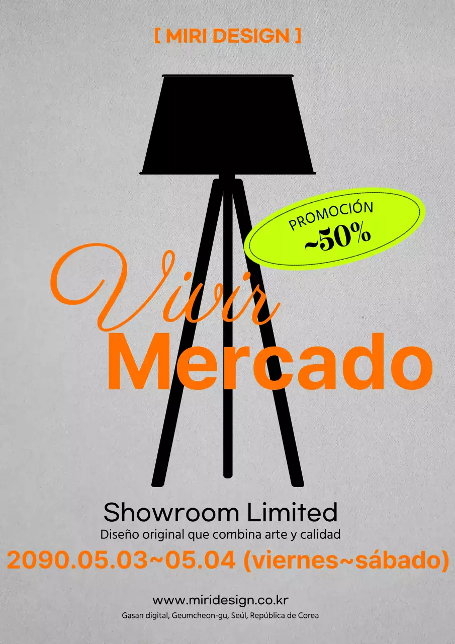 Anuncio interior minimalista en naranja