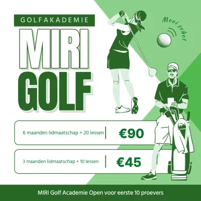 Advertentie voor moderne golfschool in wit en groen