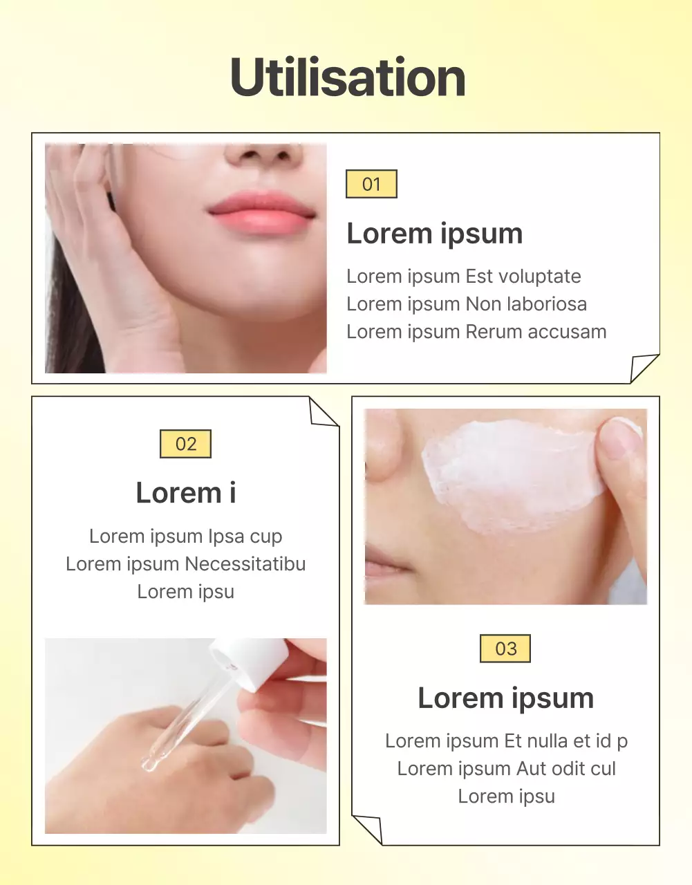 Promotion simple, optimisée pour les mobiles et détaillée sur les soins de la peau en jaune et orange