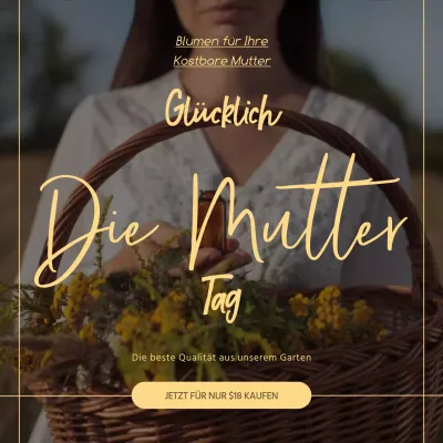 Gelb und Schwarz Minimal Modern Happy Mother's Day Flower Bouquet Instagram Post