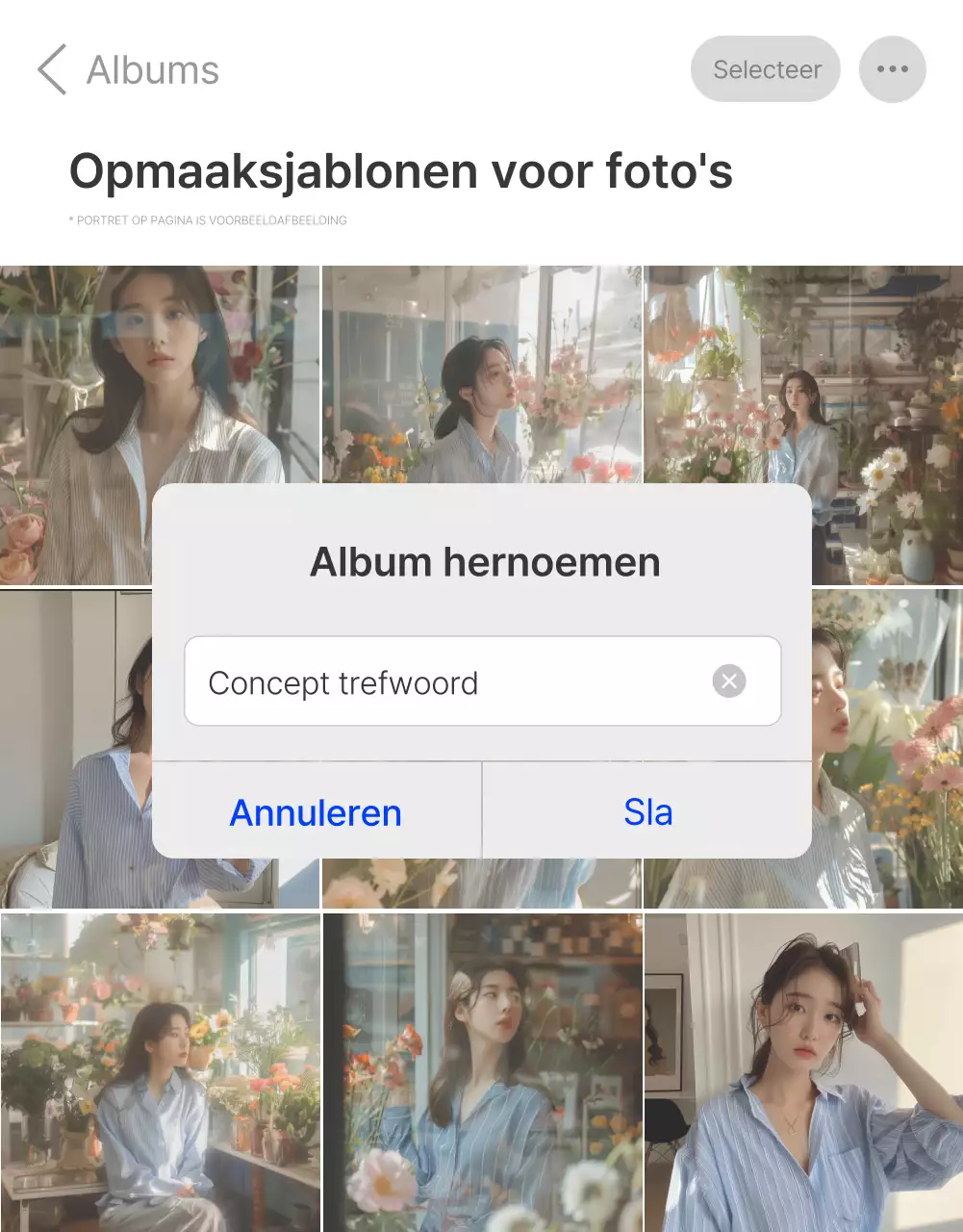 Een fotolay-out of advertentie voor een modewinkel met een eenvoudige stijl van witte en grijze emoji's.