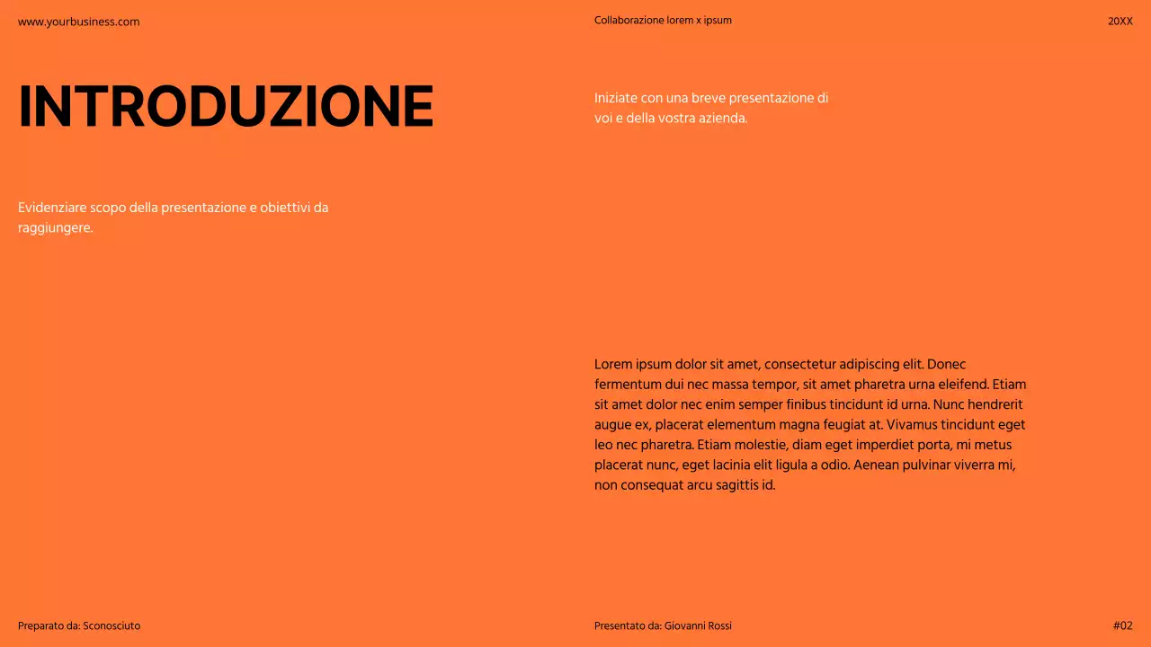 Arancione Moderno Minimal Bold Pitch Deck Proposta