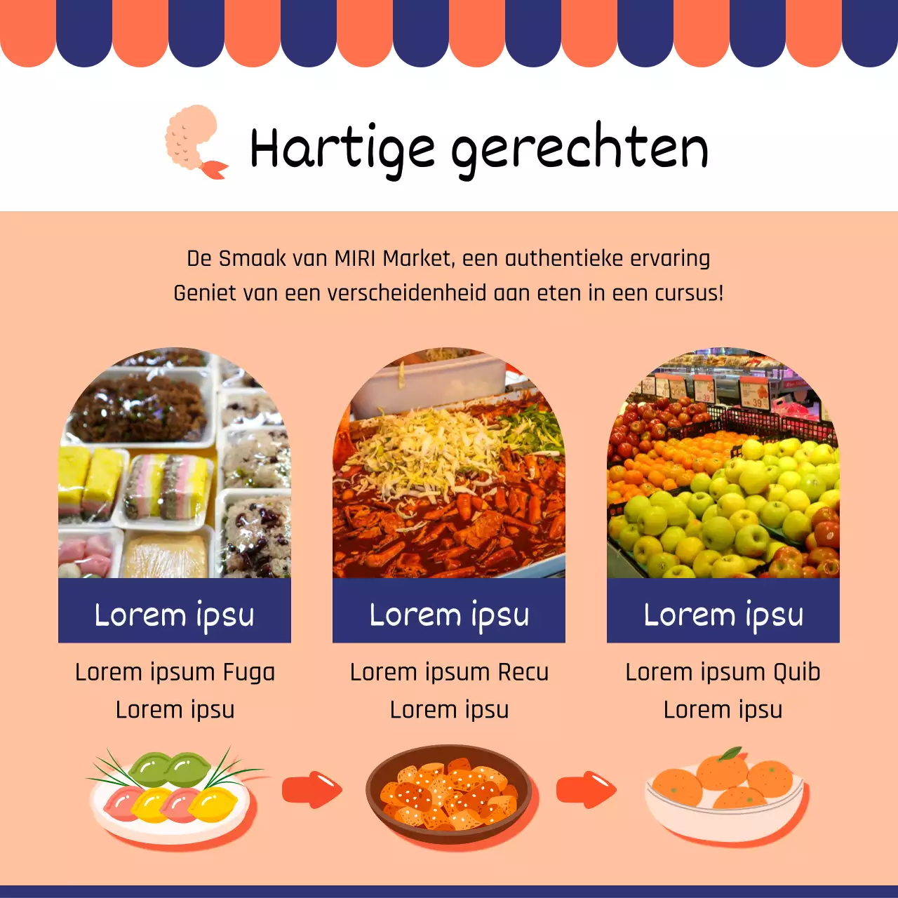 Promoot een moderne traditionele markt in rood en marineblauw