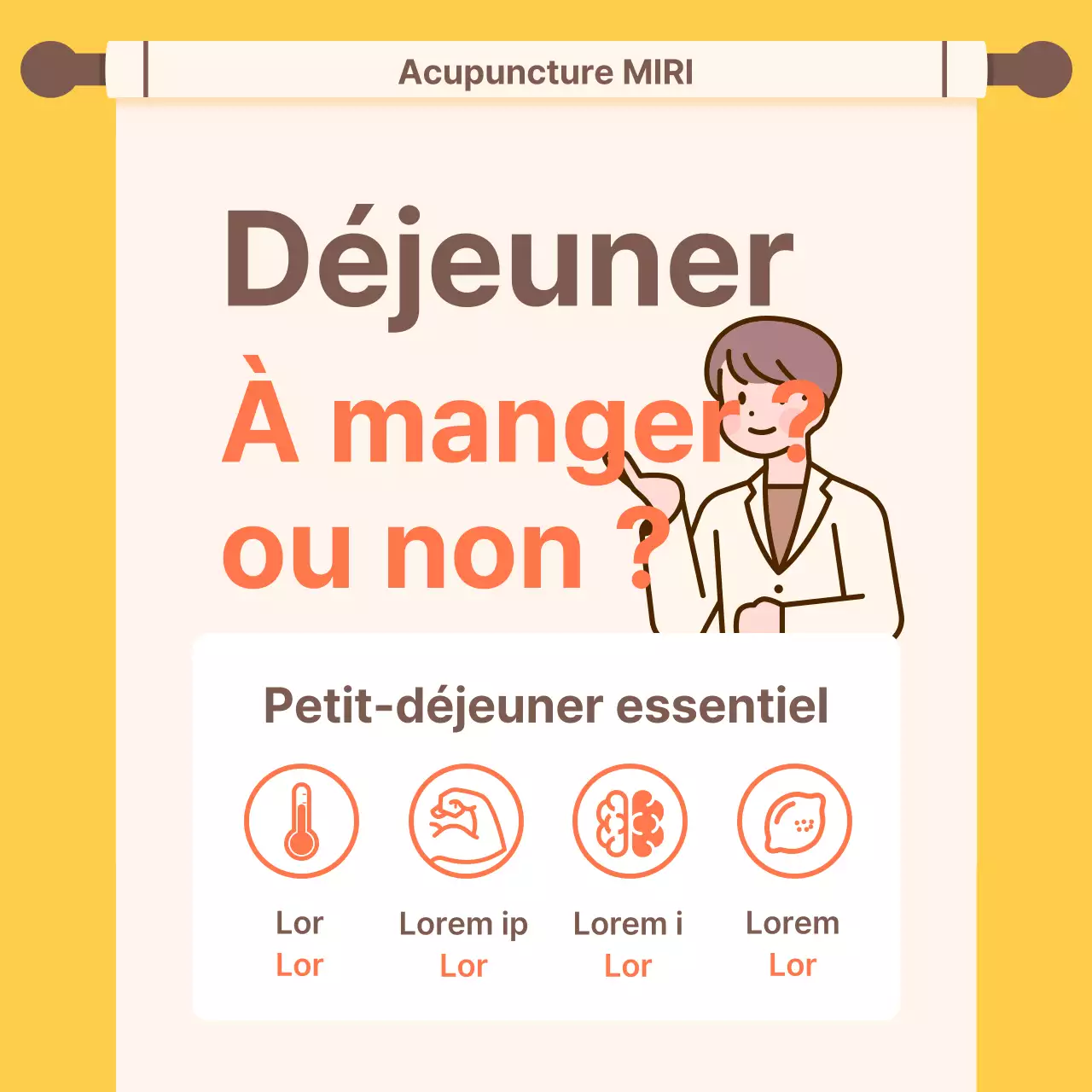 Promotion d'une clinique de médecine chinoise diététique orange et jaune kitsch