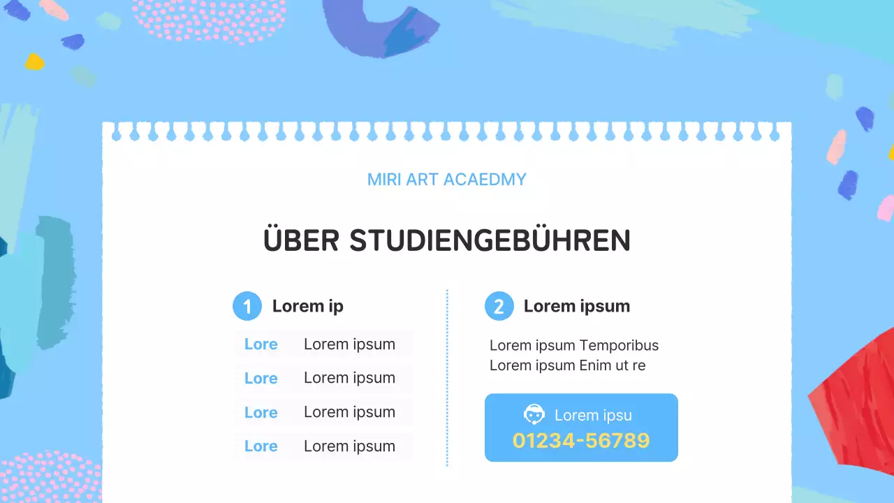 Eine hellblaue und rosa Einführung in eine schöne Kunstschule