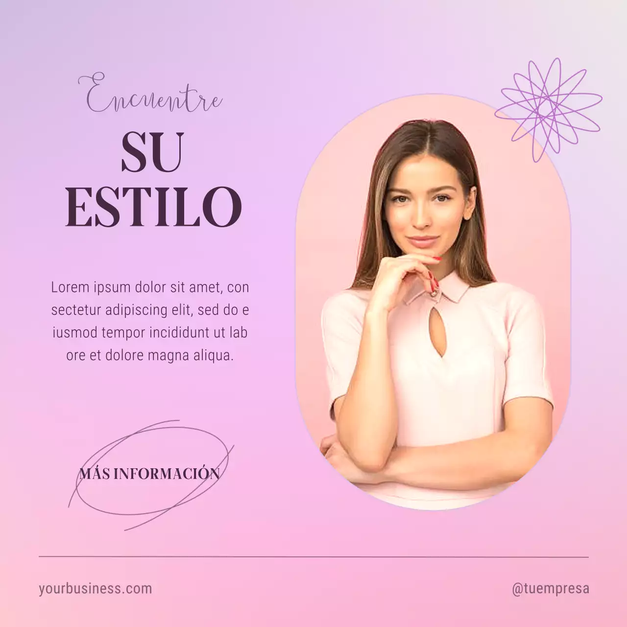 Elegante promoción rosa y morado Encuentra tu estilo