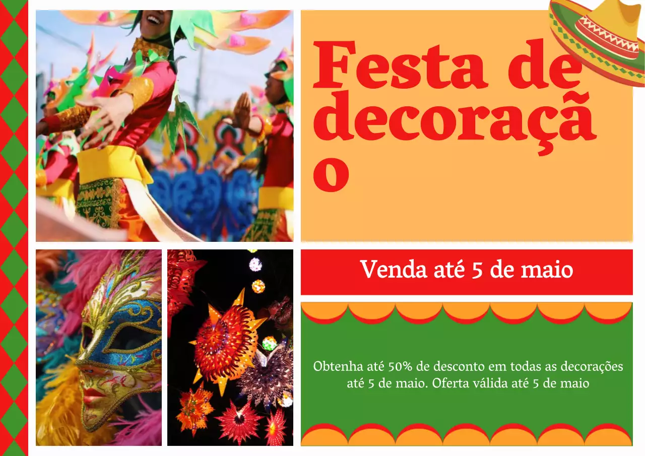 Anúncio de decoração moderna Cinco de Mayo verde e vermelho