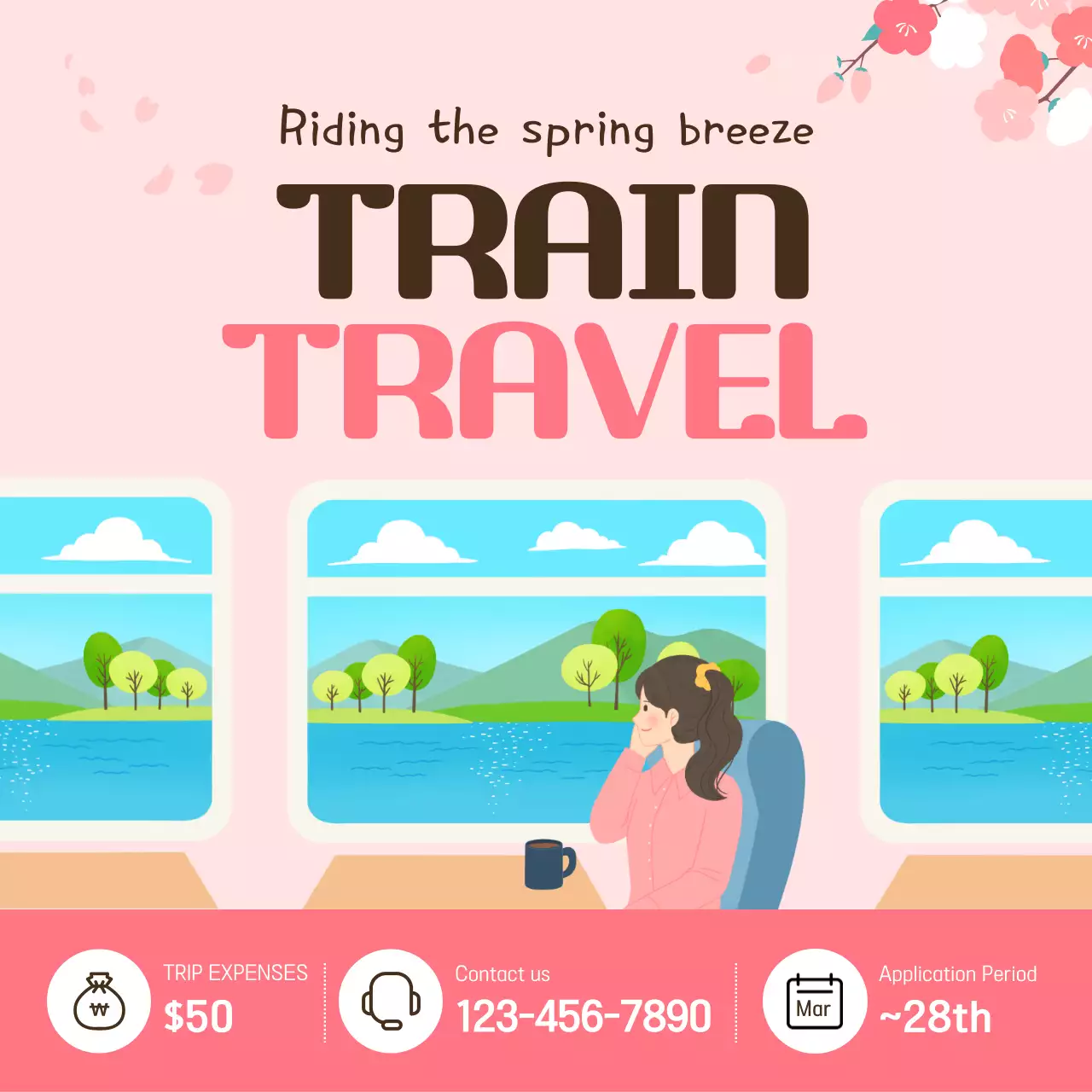 Cute day trip agency ad with pink background