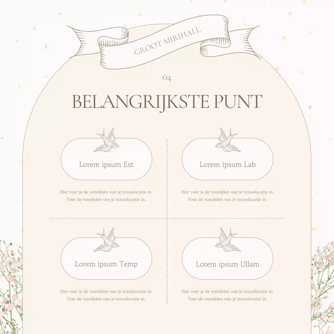 Een klassieke ivoor en beige trouwlocatie promoten