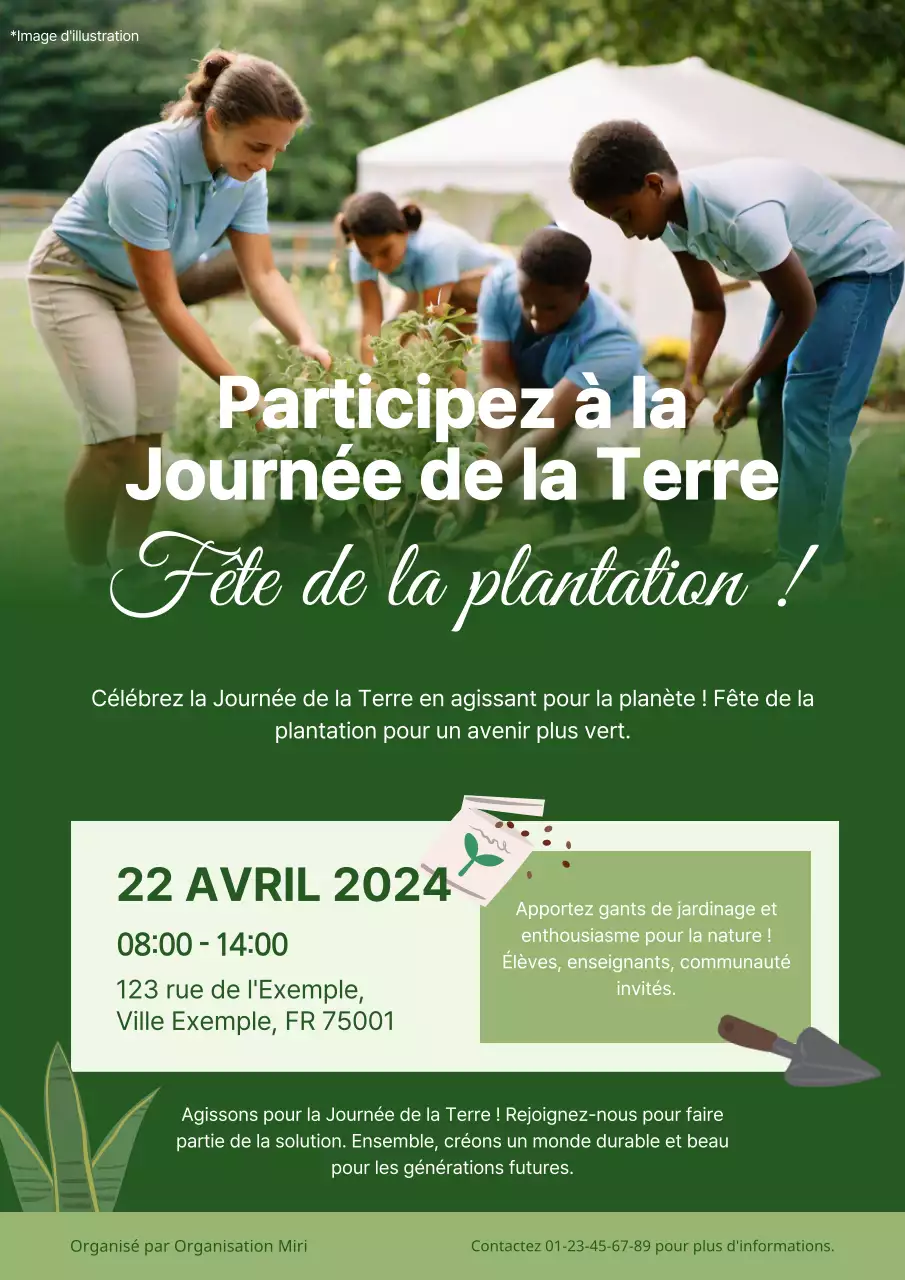Publicité pour la célébration de la Journée de la Terre en vert et blanc moderne