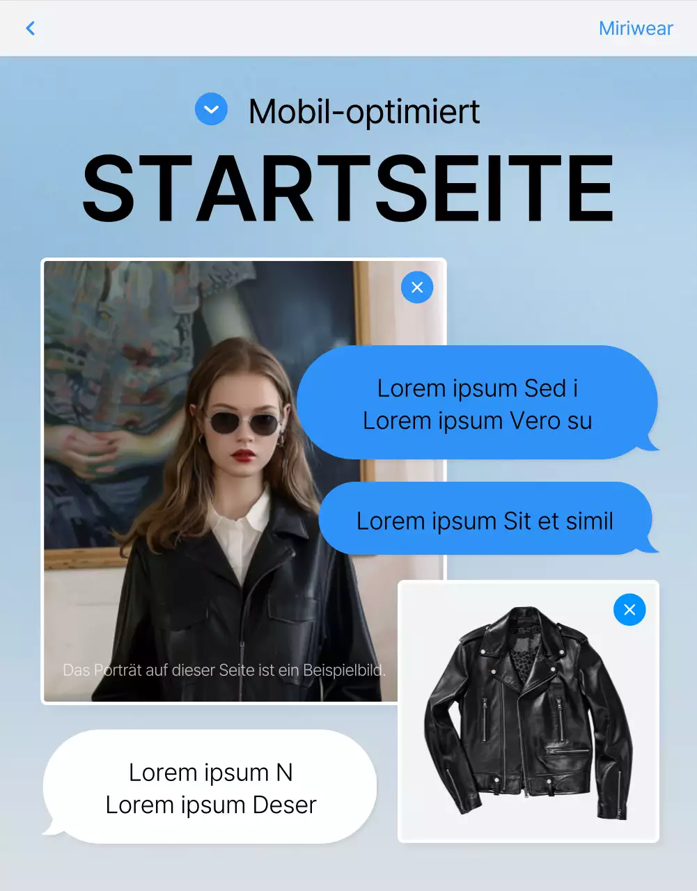 Förderung einer trendigen blau-weißen Mode-Detailseite als Intro