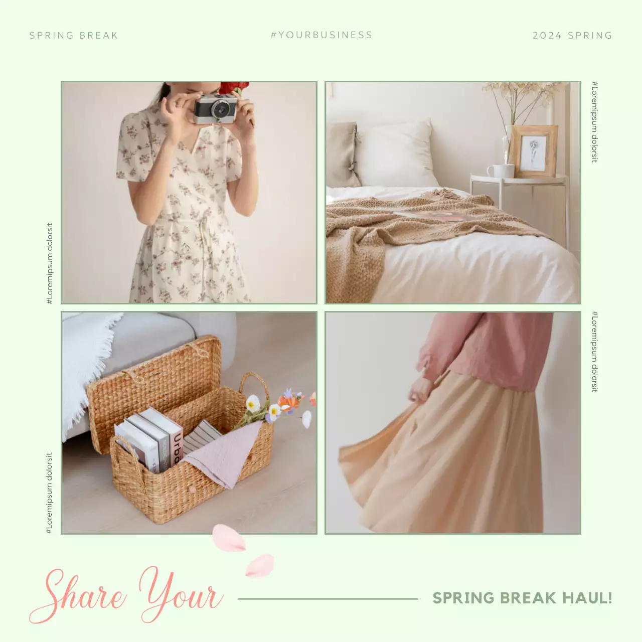 Postagem de mídia social de promoção de primavera verde e elegante