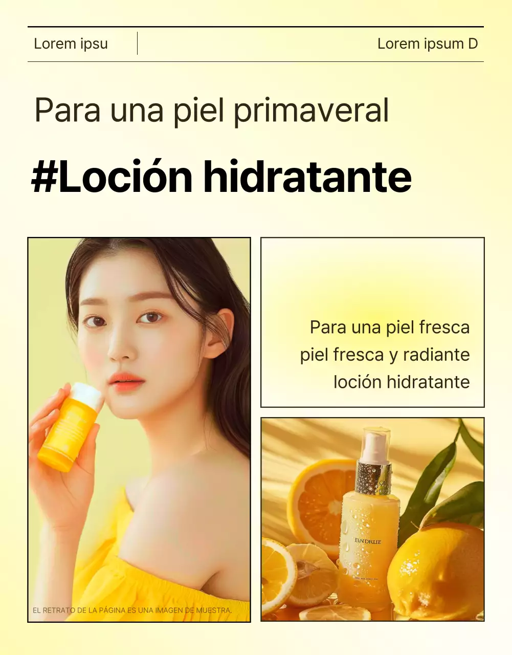 Portada de anuncio sencillo de cosméticos para el cuidado de la piel en amarillo y naranja