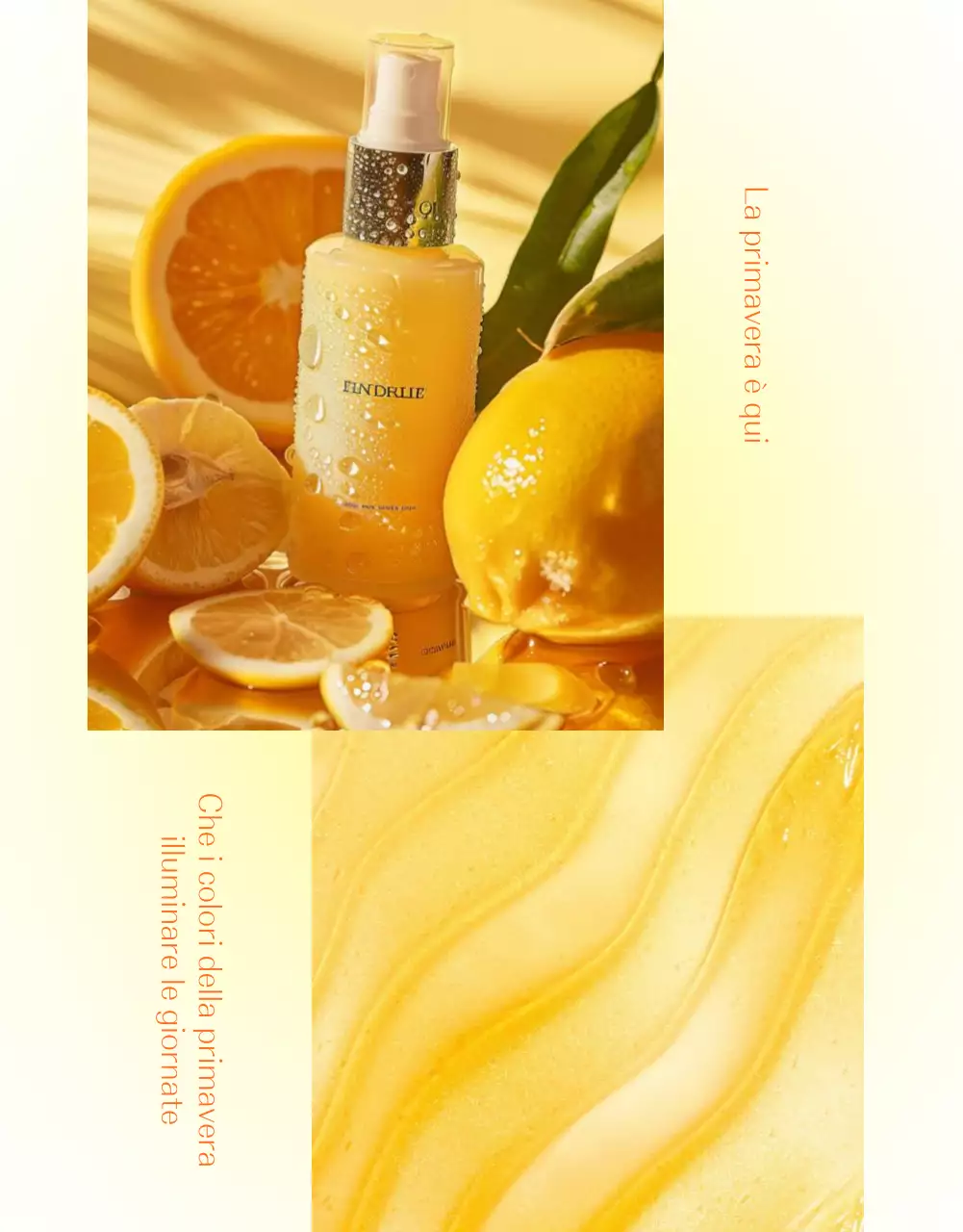 Promuovere un semplice layout fotografico di cosmetici per la cura della pelle in giallo e arancione