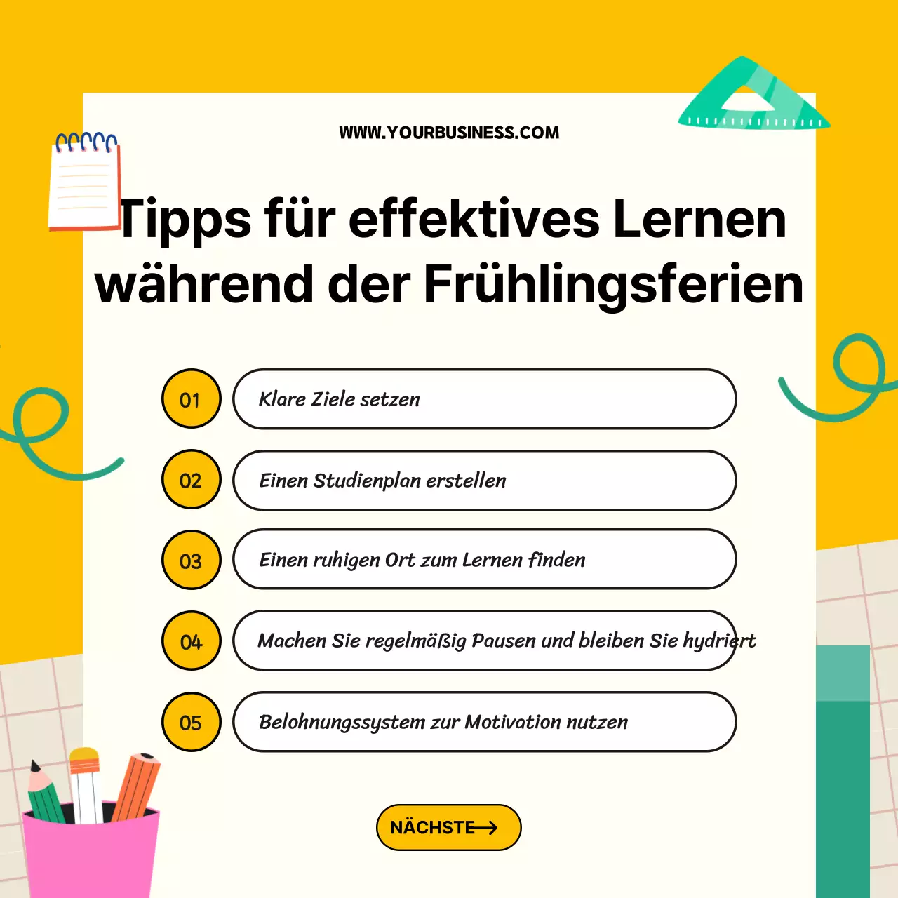 Gelb-weißer Trend Spring Break Study Session Guide