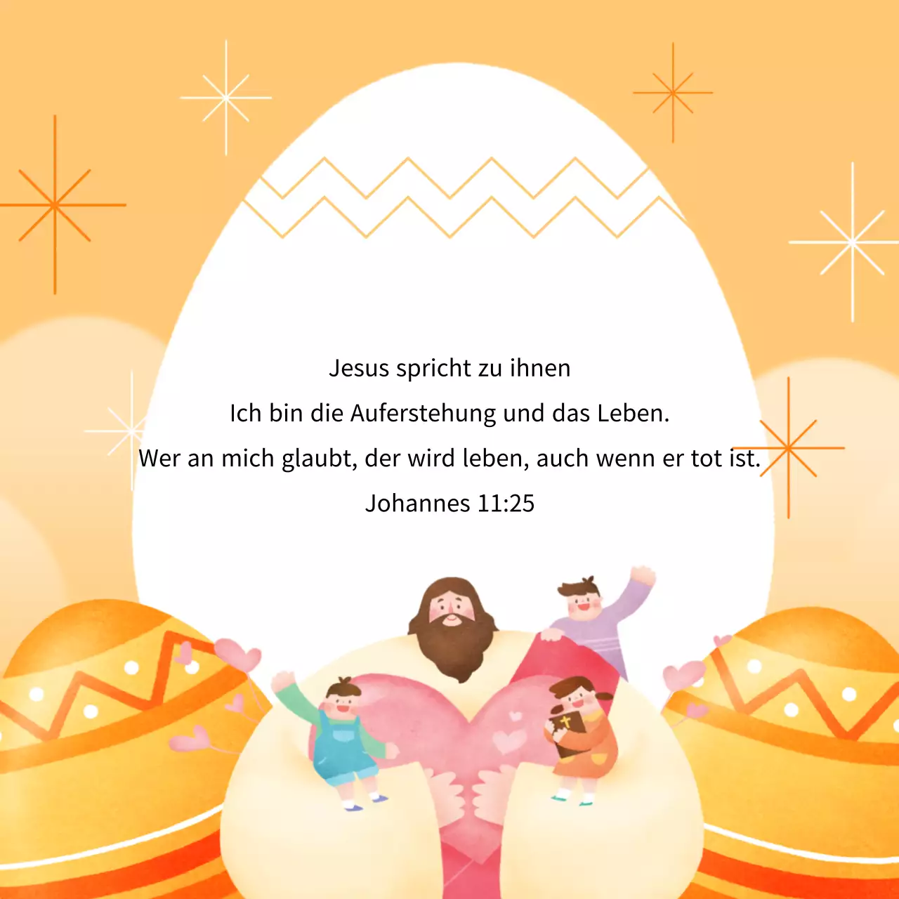 Eine orange-gelbe Pop-Art-Ankündigung für den Ostergottesdienst