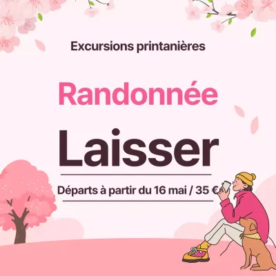 Publicité pour une jolie agence d'excursions d'un jour sur fond rose