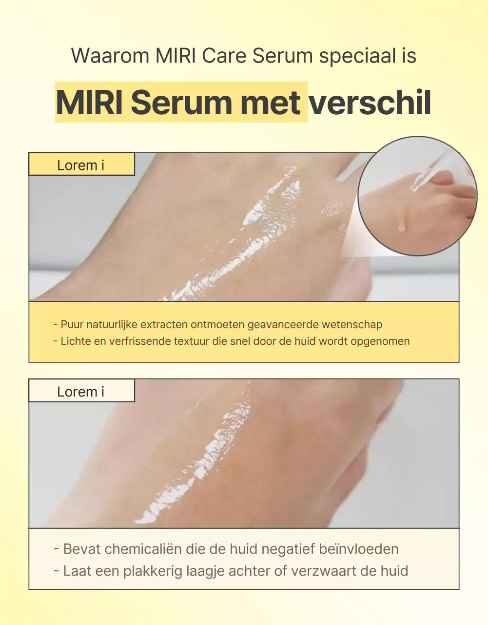 Eenvoudige, mobiel geoptimaliseerde, gedetailleerde promotie voor huidverzorgingscosmetica in geel en oranje