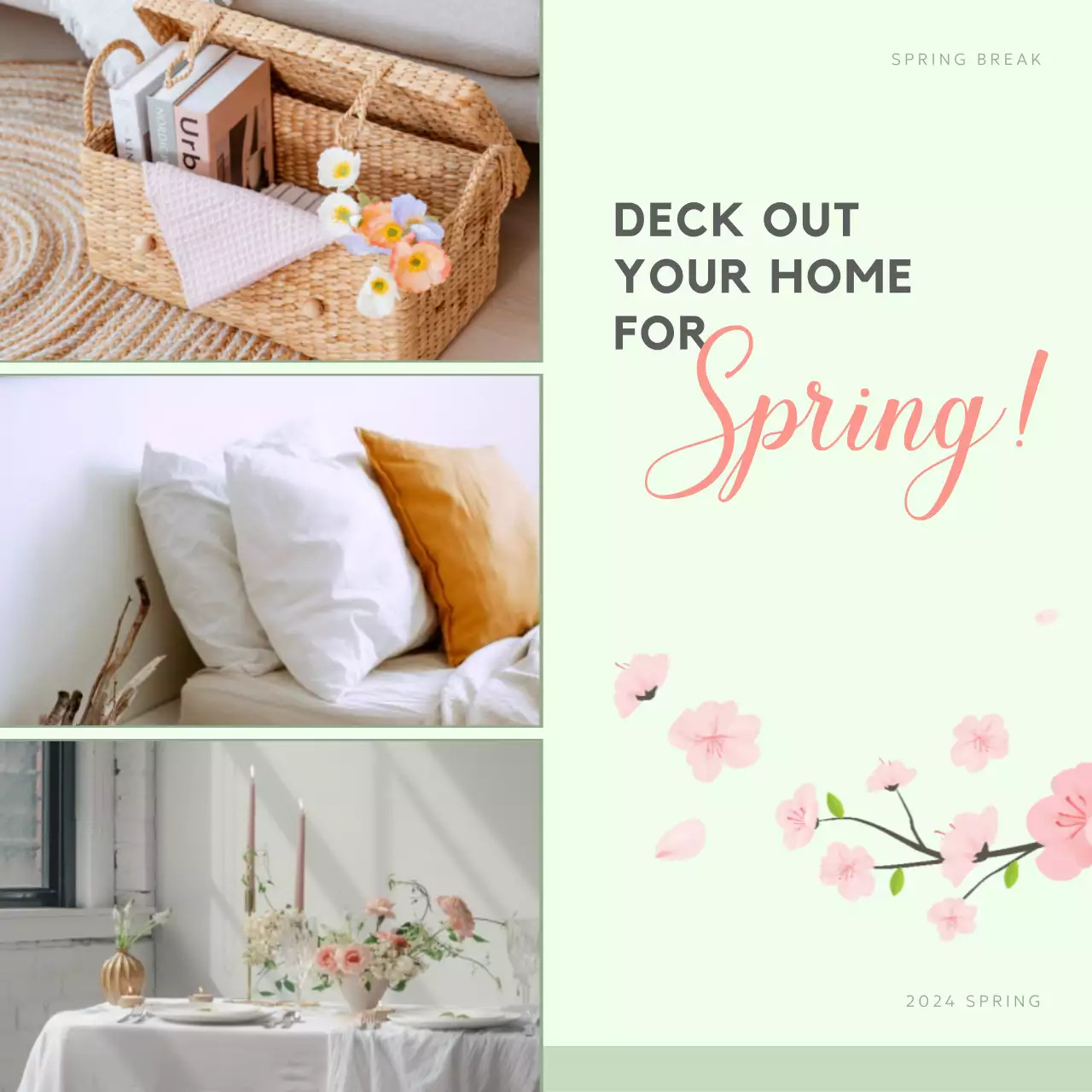 Postagem de mídia social de promoção de primavera verde e elegante