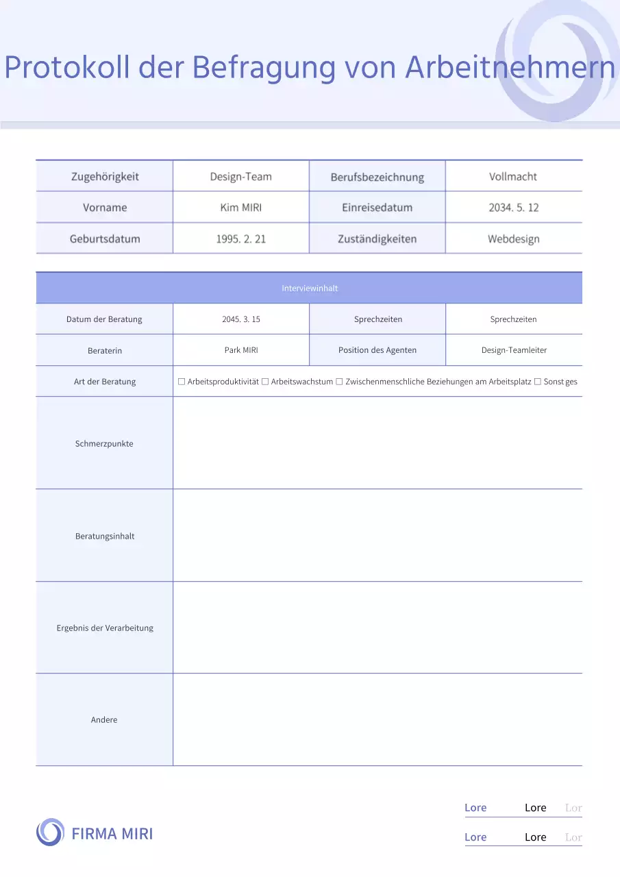 Einfacher, lilafarbener Bericht über das Interview