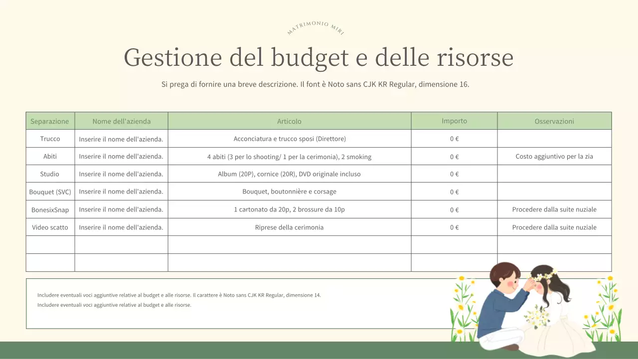 Grazioso piano di marketing per wedding planner in verde e avorio