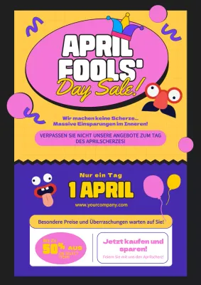 Blaue und gelbe moderne Aprilscherz-Werbung