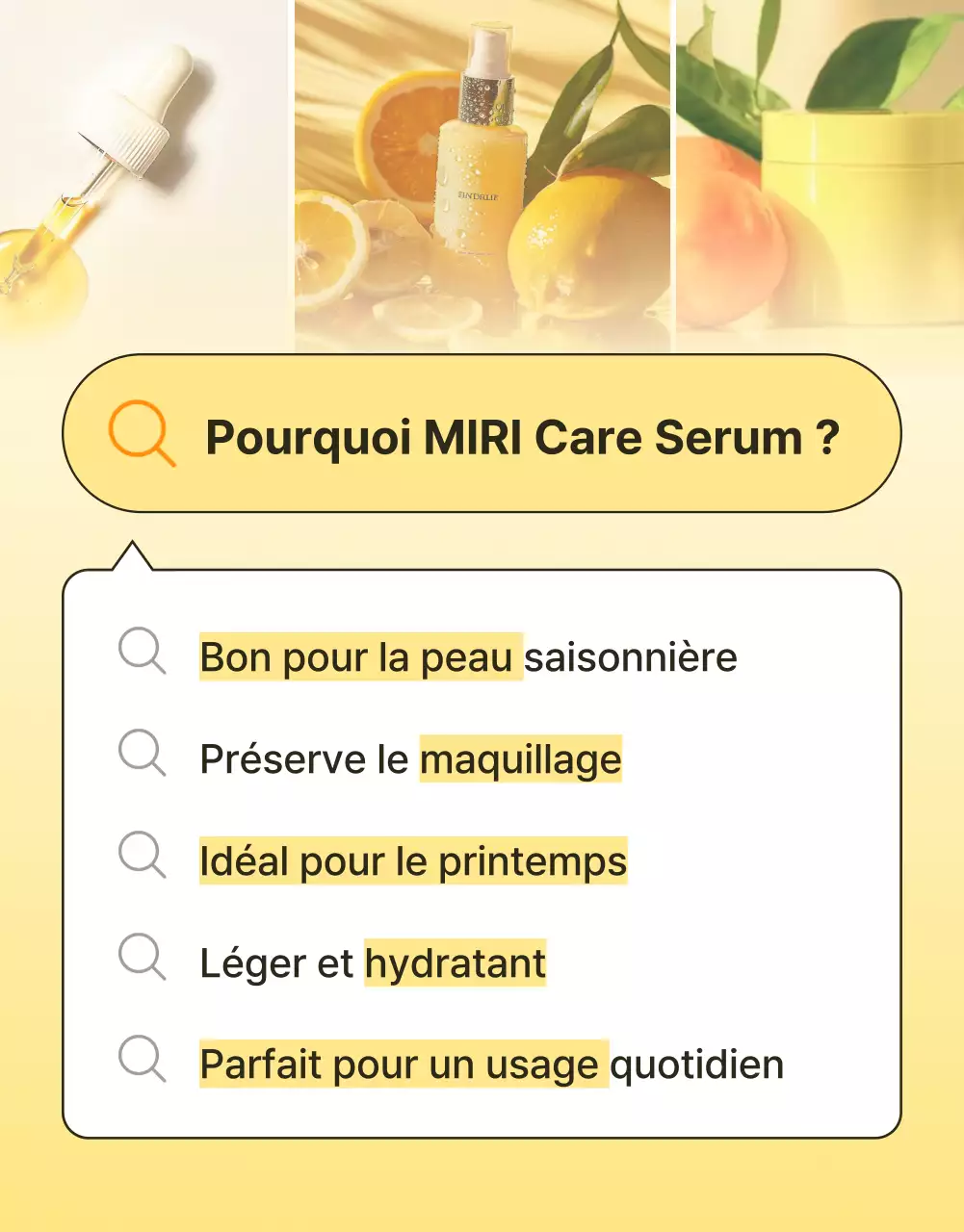 Promotion simple, optimisée pour les mobiles et détaillée sur les soins de la peau en jaune et orange