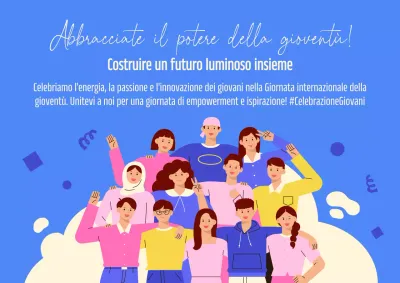 Pubblicità per la celebrazione della Giornata della gioventù moderna in bianco e blu
