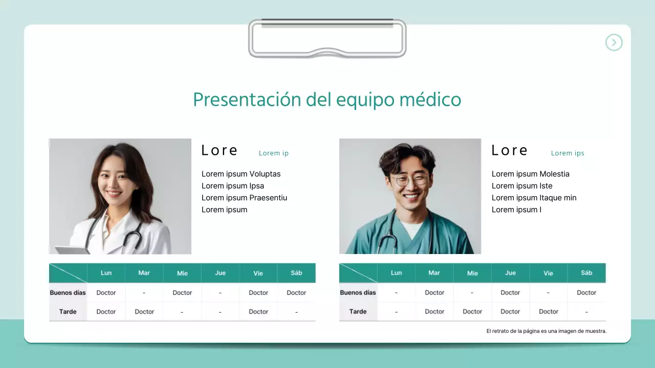 Un sencillo folleto hospitalario en 3D, estilo carpeta, en color menta