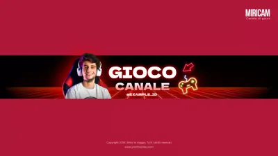 Canale YouTube di giochi ispirati al cyberpunk nero e rosso con copertina artistica