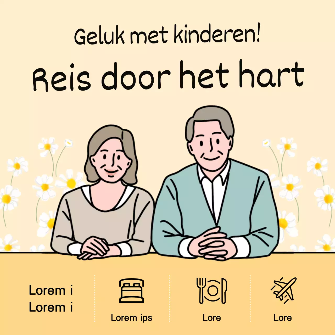Een schattige reclame voor kinderlijke vroomheid met een gele achtergrond