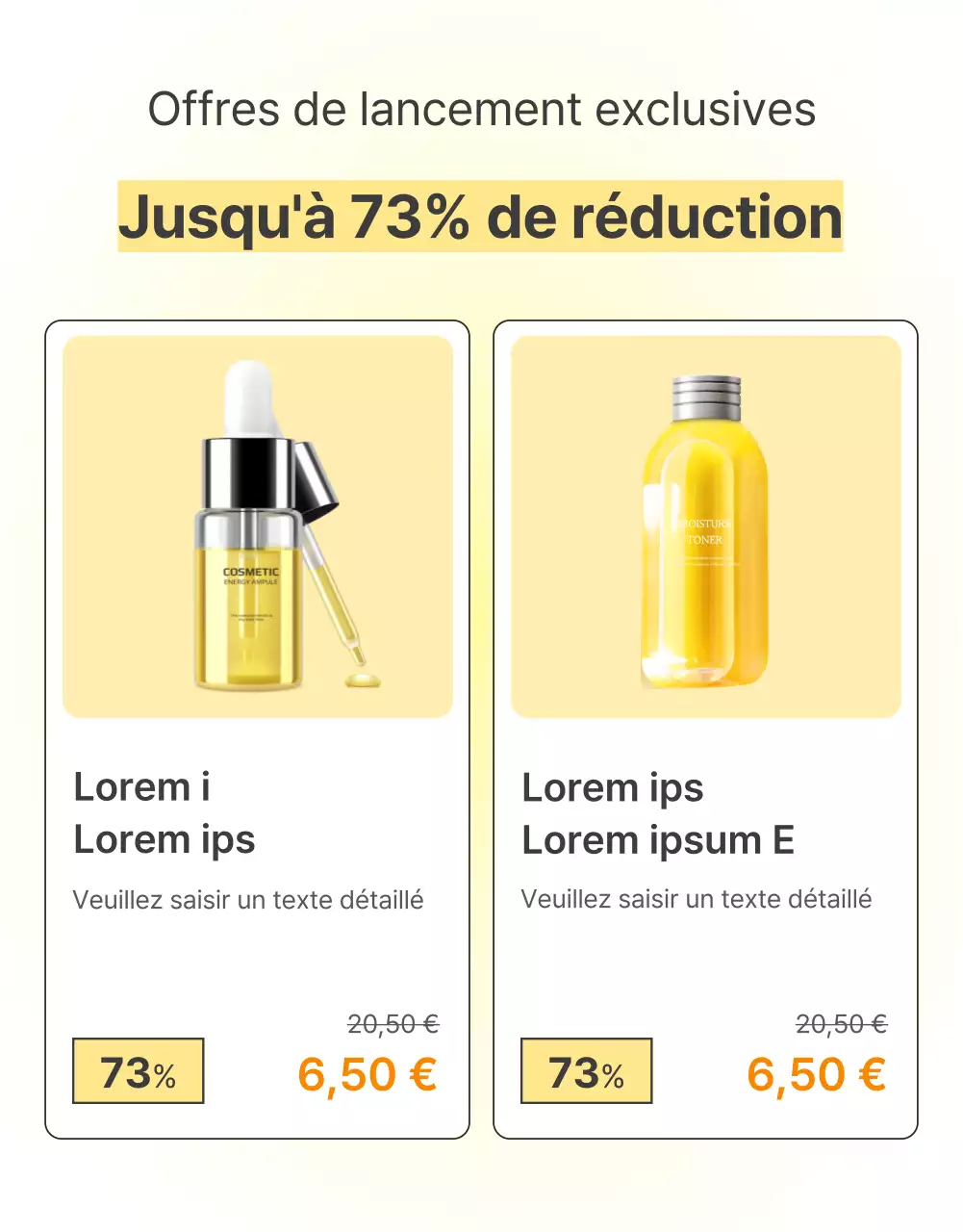 Décrire et détailler des produits de soin simples en jaune et orange