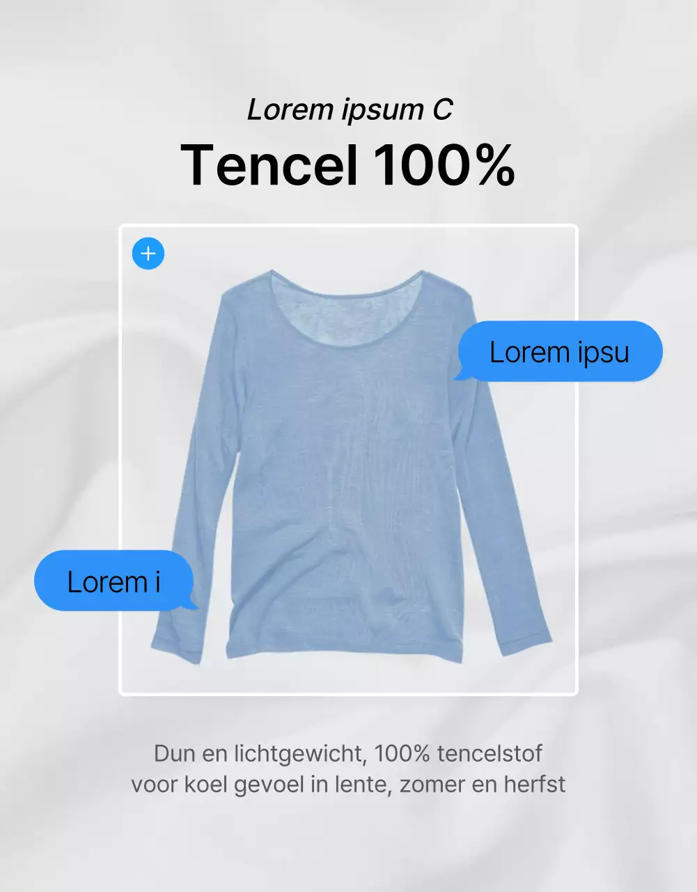 Beschrijf en promoot de details van een trendy blauw-witte fashion detailpagina